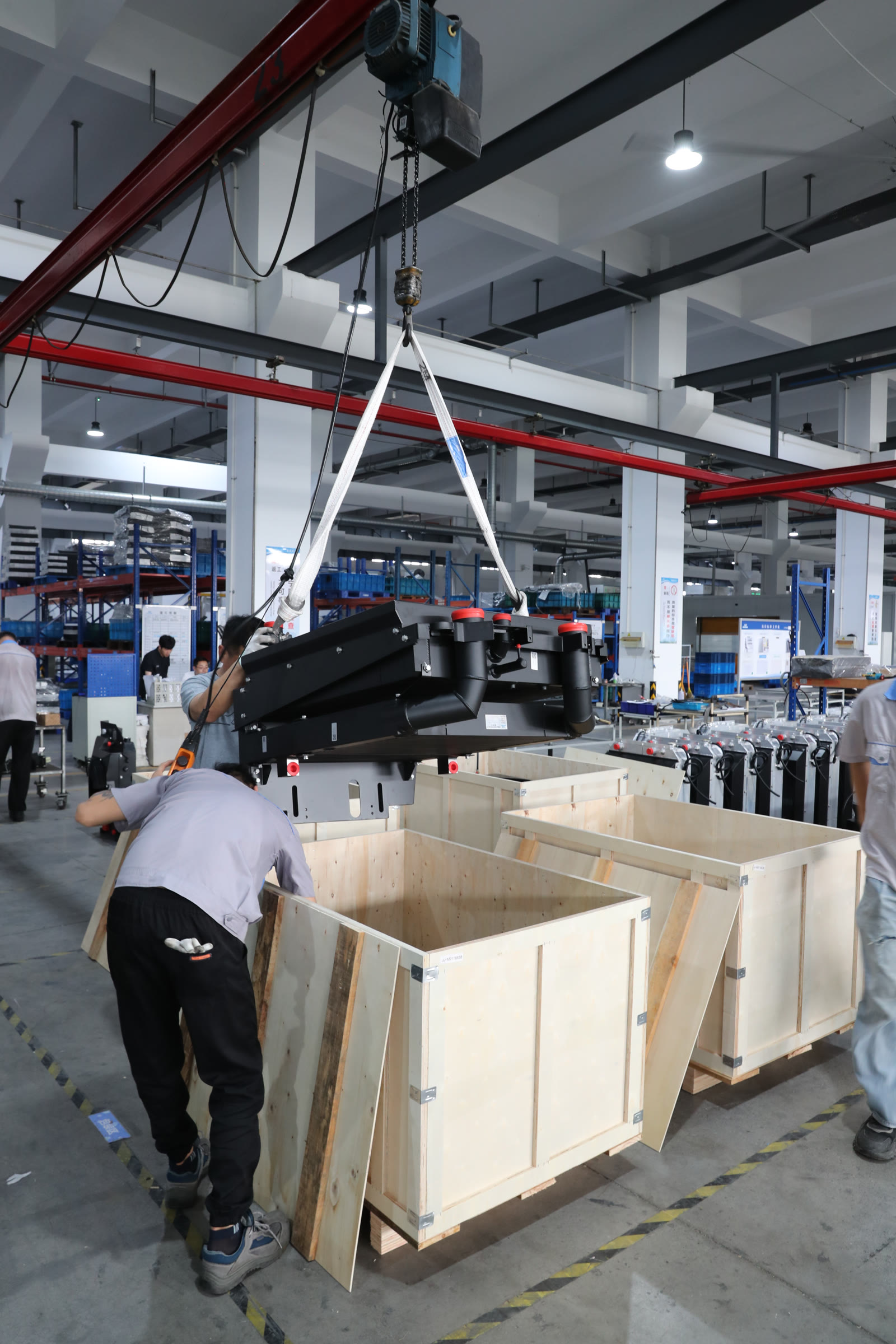 Complete cooling module packed in wooden crate for export shipment